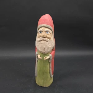 Vintage handgeschnitzte Holz Weihnachtsmann Skulptur Figur signiert Volkskunst 9,5" - Bild 1 von 8