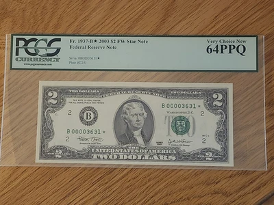 2003 $2 "STAR NOTE PCGS CERTIFIED 64 PPQ B00003631* NEW YORK DISTRICT LOW SER - Image 1 of 4