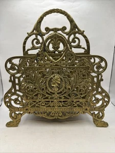 VTG Heavy Ornate Filigree Solid Brass Magazine /Mail Rack Holder 12"x10” - Picture 1 of 6