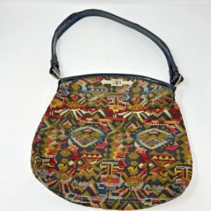 Vintage Spilene Carpet Tapestry Clutch Handbag Floral Chenille Black - Picture 1 of 5