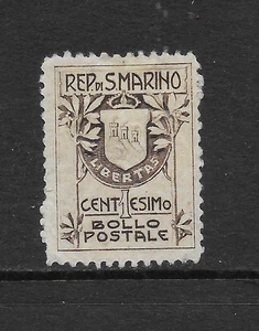 SAN MARINO SCOTT 78a MH F/VF - 1907 1c BROWN - COAT OF ARMS ISSUE   TYPE I - Picture 1 of 2