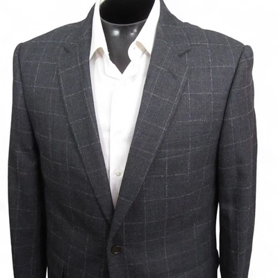 J Crew Sport Coat 44R Dark Gray Windowpane Check Thompson Fit Double Vent Wool - Image 1 of 4