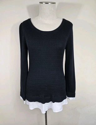 Suéter para mujer AGB tejido con cable aspecto en capas blanco y negro talla M Foto 1 de 4