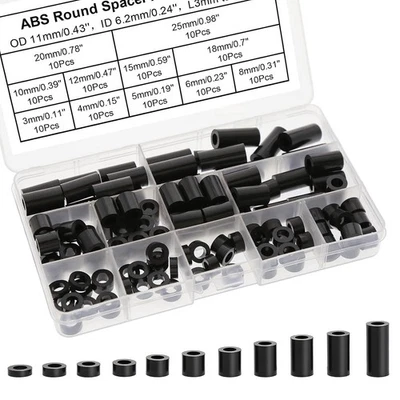 Evemodel 110PCS Black ABS Round Spacer Assortment Kit for ID 6.2mm 0.24inch