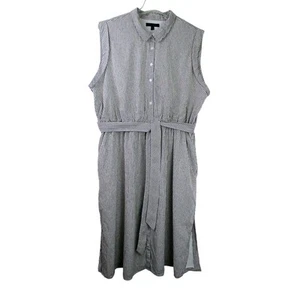 Banana Republic SZ XXL Tie-Waist Midi Shirtdress Brown White Stripes - Imagen 1 de 4