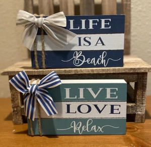 Beach Decor Set Of 2, Life Is A Beach Sign & Live Love Relax Sign, Beach Signs - Picture 1 of 20