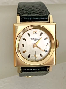 VINTAGE LONGINES SQUARE FACE 14 KT GOLD MECHANICAL WRISTWATCH 17 JEWELS 22L - Picture 1 of 14