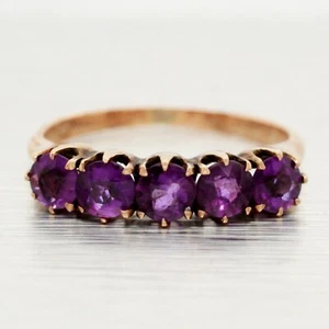 Vintage 1.00ctw Purple Amethyst Band Ring - 14k Yellow Gold - Size 4 - Picture 1 of 6
