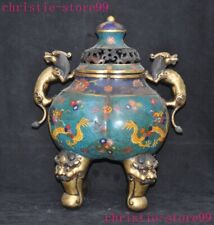 21.2" China purple bronze gilt cloisonne dragon beast Incense burner Censer