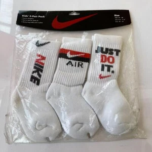 Nike 3Pack Vintage Infants White Socks - UK 9.5-11.5 / Eur 27-30 - 559189 953 - Picture 1 of 2