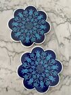 2er Set kobaltblau türkis Fliesenuntersetzer Blumendesign Made in Truthahn 7 Zoll