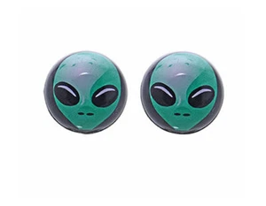 Pair Valve Caps ALIEN Schrader Bikes Cars Trucks New! - Picture 1 of 1