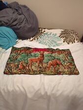 1970s Vintage Wall Tapestry Deer Woods Colorful Buck Fawns Doe Made France 37x20