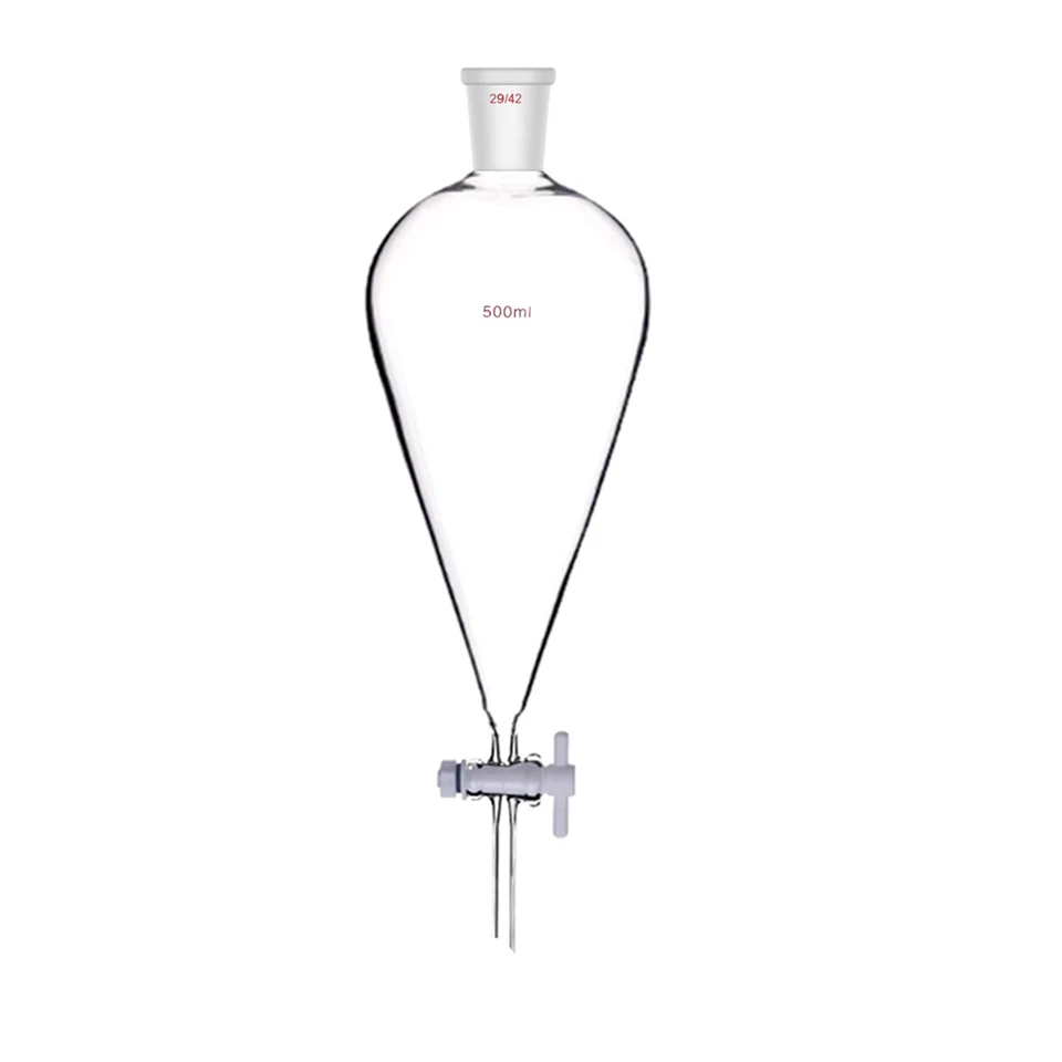 29/42 Glass Pear Shape Separatory Funnel Pyriform Sep Drop Tube PTFE Stopcock - Image 1 of 1