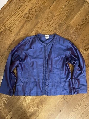Chicos 3 US XL Blue Silk Open Front Jacket Pockets Career Office Party - Image 1 of 4