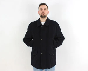 LINEA ESSE MISURINA LODEN Men Over Coat L UK 42 US Wool Jacket Navy Zip Pea VTG - Picture 1 of 10