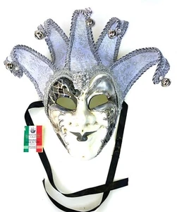 SILVER JOKER VENEZIA CARNIVAL VENETIAN MASQUERADE MASKS MARDI GRAS Made In Italy - Picture 1 of 4