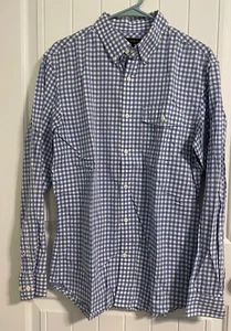 Mens Banana Republic Plaid Shirt 15 1/2 Medium Long Sleeve Blue White Light Grey - Picture 1 of 3
