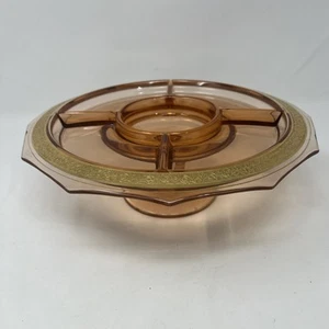 RARE Tiffin Franciscan Octagonal Gold Rambling Rose Footed Divided Serving Dish - Picture 1 of 11