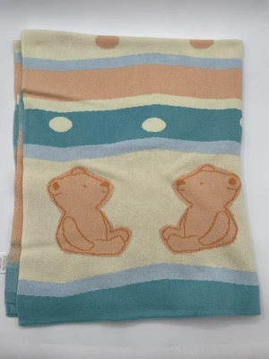 Manta para cuna Carters Child of Mine oso de peluche tejido tejido azul melocotón 29x34 Foto 1 de 4