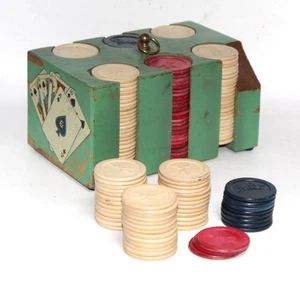 194ct Antik Ton Poker Chip Set Jockey Polo Pferd in Holz Caddy Chip Halter - Bild 1 von 9