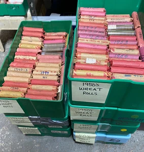 Lot of (10 rolls) Lincoln Wheat Cent Rolls 1940's-1958 - Picture 1 of 5