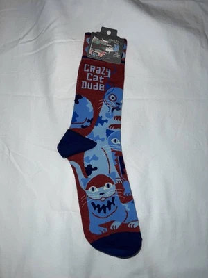 Calcetines azules Q Crazy Cat Dude divertidos peculiares regalo gatito maullido para hombre calcetines rojos 7-12 nuevos con etiquetas Foto 1 de 3