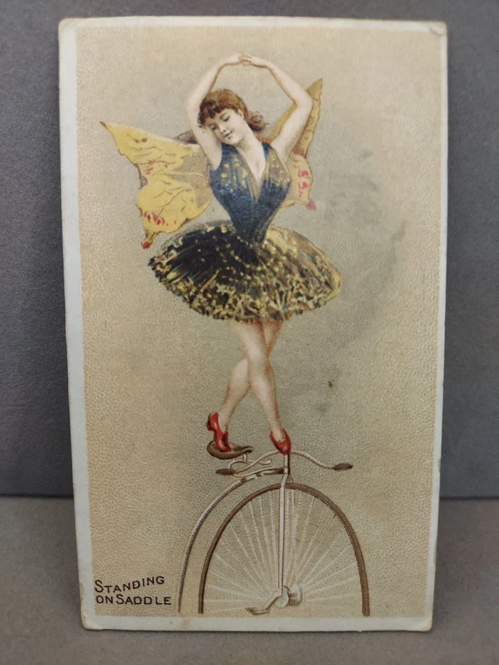 Tarjeta coleccionable victoriana vintage de 1800 de pie en silla de montar tabaco honesto para masticar  Foto 1 de 4