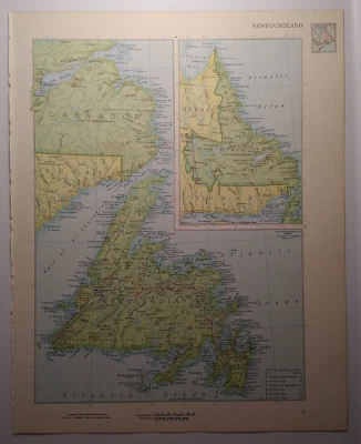 Винтажная карта Атласа НЬЮФАУНДЛЕНДА 1962 MSM Rand McNally Cosmopolitan World Atlas - Изображение 1 из 4
