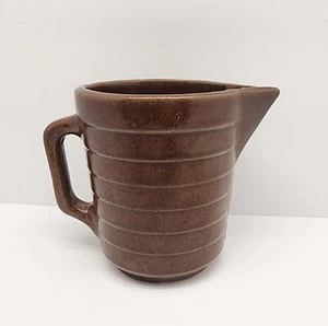 Vintage Stoneware Brown Pitcher 5” Glaze Ribbed Pottery USA - Picture 1 of 8
