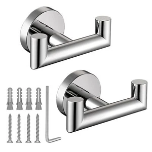 Towel Hooks for Bathrooms Polished Chrome Double Towels Holder 2 Pack - Picture 1 of 7