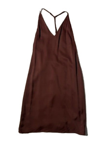 New H&M STUDIO Womens Brown Silky Slip Halter T-back Mini Dress sz 4