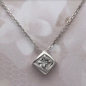 1Ct Simulate Diamond Bezel Solitaire Pendant Necklaces in 14k White Gold Plated - Picture 1 of 3