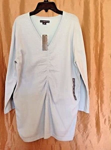 New! Covington Aqua Blue V-neck Sweater w/Center Rushing and Tonal Beads ~Sz.L - Picture 1 of 8