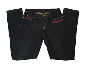Rocawear Juniors Girls Dark Blue Embroidered Straight Leg Denim Jeans Size 12 - Picture 1 of 11