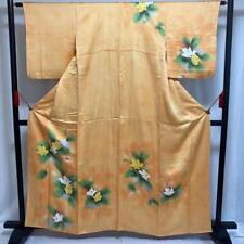 9314# Japanese Kimono Vintage Pure Silk Robe Traditional Lily Orange