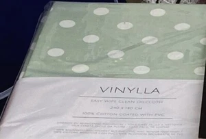 Duck Egg Green Polka Dot Oilcloth 140 x 240 cm Oblong Tablecloth, Wipe Clean - Picture 1 of 1
