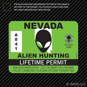Calcomanía de vinilo autoadhesiva autoadhesiva con permiso de caza alienígena de Nevada OVNI NV - Imagen 1 de 1