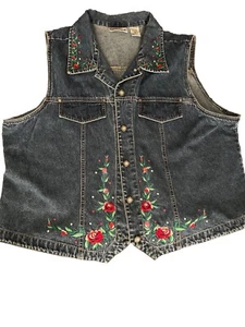 BILLBLASS Jeans Vintage Denim Vest Button Down W Embroidery & Gemstones Sz 2X - Picture 1 of 8