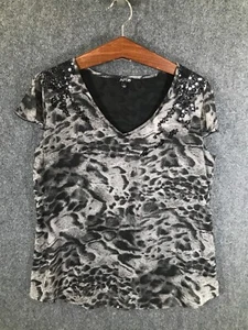 Apt.9 Blouse Womens Size Large Black/Gray Short Sleeve Leopard Like Print - Picture 1 of 10