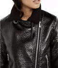 TOMMY HILFIGER Women's Black Textured Faux Leather Motorcycle Jacket Size Large