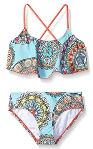KANU SURF Girls Alania Flounce Bikini 2-Piece Set Size 14 - Jasmine Multi NWT - Picture 1 of 3