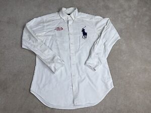 US Open Tennis Polo Shirt Mens Medium White Big Pony 2014 Button Up Adult
