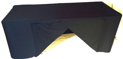 TABLECLOTH MARKET 8' ft. Fitted SLIT OPEN BACK Polyester TableclothTrade show DJ Table Cover BLACK
