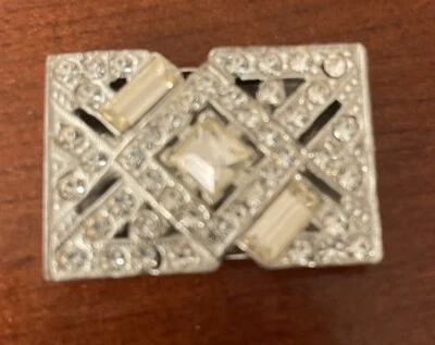 Art Deco Large Geometric Clear Paste Rhinestone 5 Row Clasp Attached - Image 1 of 4