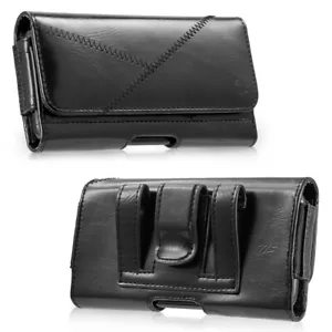 GENUINE LEATHER HORIZONTAL CARRYING POUCH CASE BELT CLIP HOLSTER FOR CELL PHONES - Picture 1 of 12