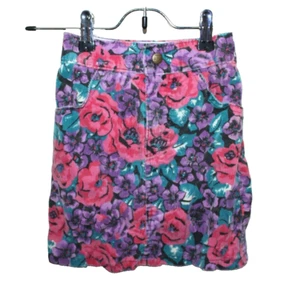Vintage 1980s Lee Girls Size 6 Corduroy Purple Pink Blue Skirt Floral Flowers - Picture 1 of 6