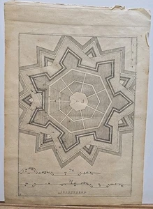 18th Century Etching of Heptagonal Fortress Vijf Sinnen 15"×11" Dutch - Picture 1 of 7