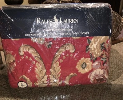Nueva Sábana Ajustable Ralph Lauren Danielle Floral Roja Floral Completa Vintage 200 Hilos Foto 1 de 4