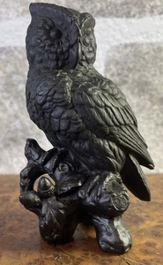 Halloween Owl On Branch Ceramic Porcelain Decorative Sculpture Black 4.25" - Picture 1 of 10